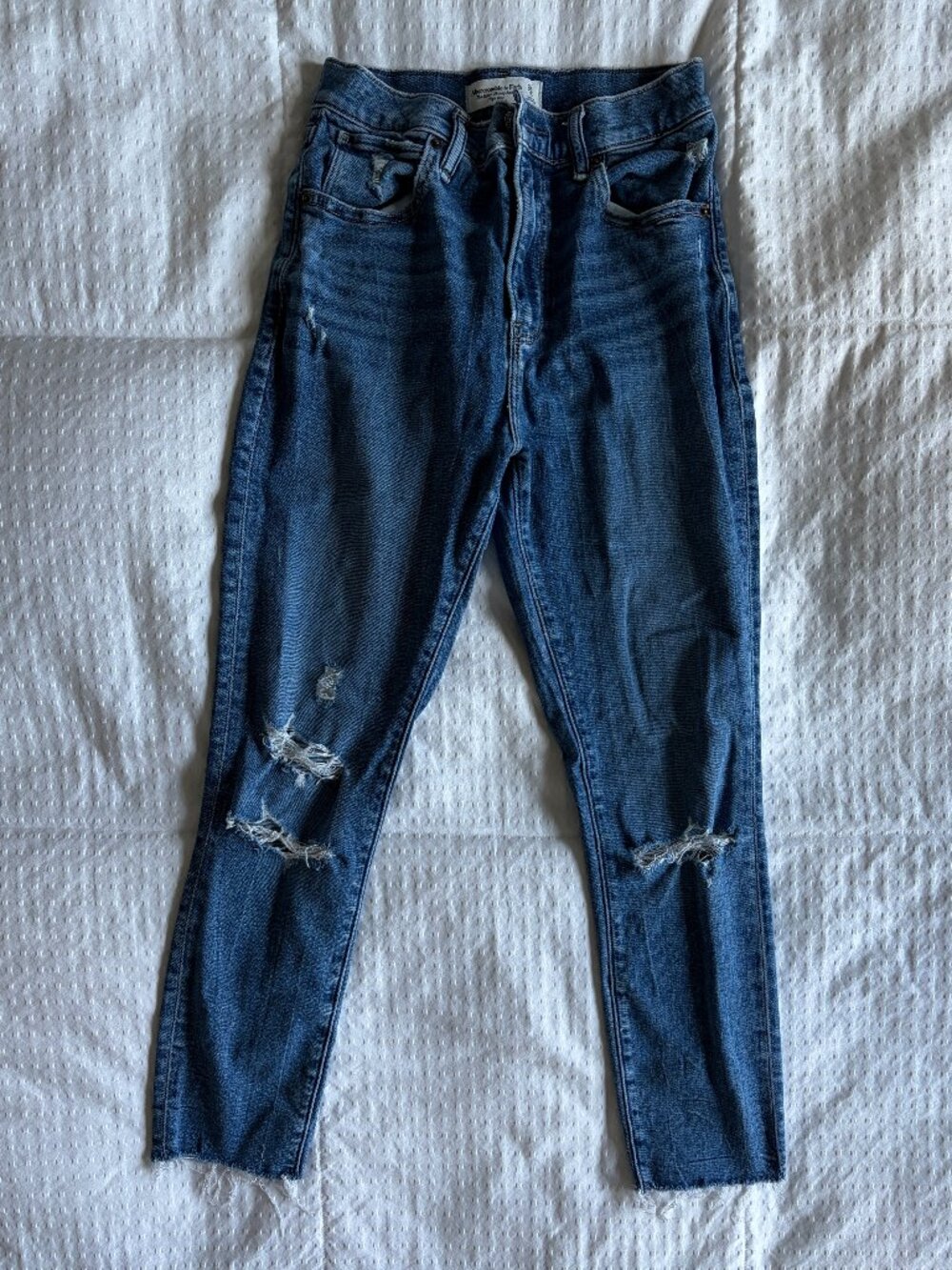 Abercrombie & Fitch High Rise Super Skinny Ankle Jeans Distressed Blue Size 26